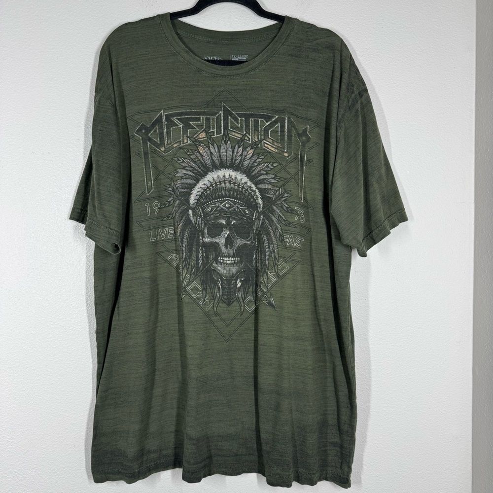 Affliction T Shirt Mens 4XL Green Black Graphic Native Indian Skull Y2K